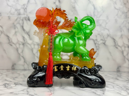 Green Elephant with Bamboo - Jade's Feng Shui Oasis