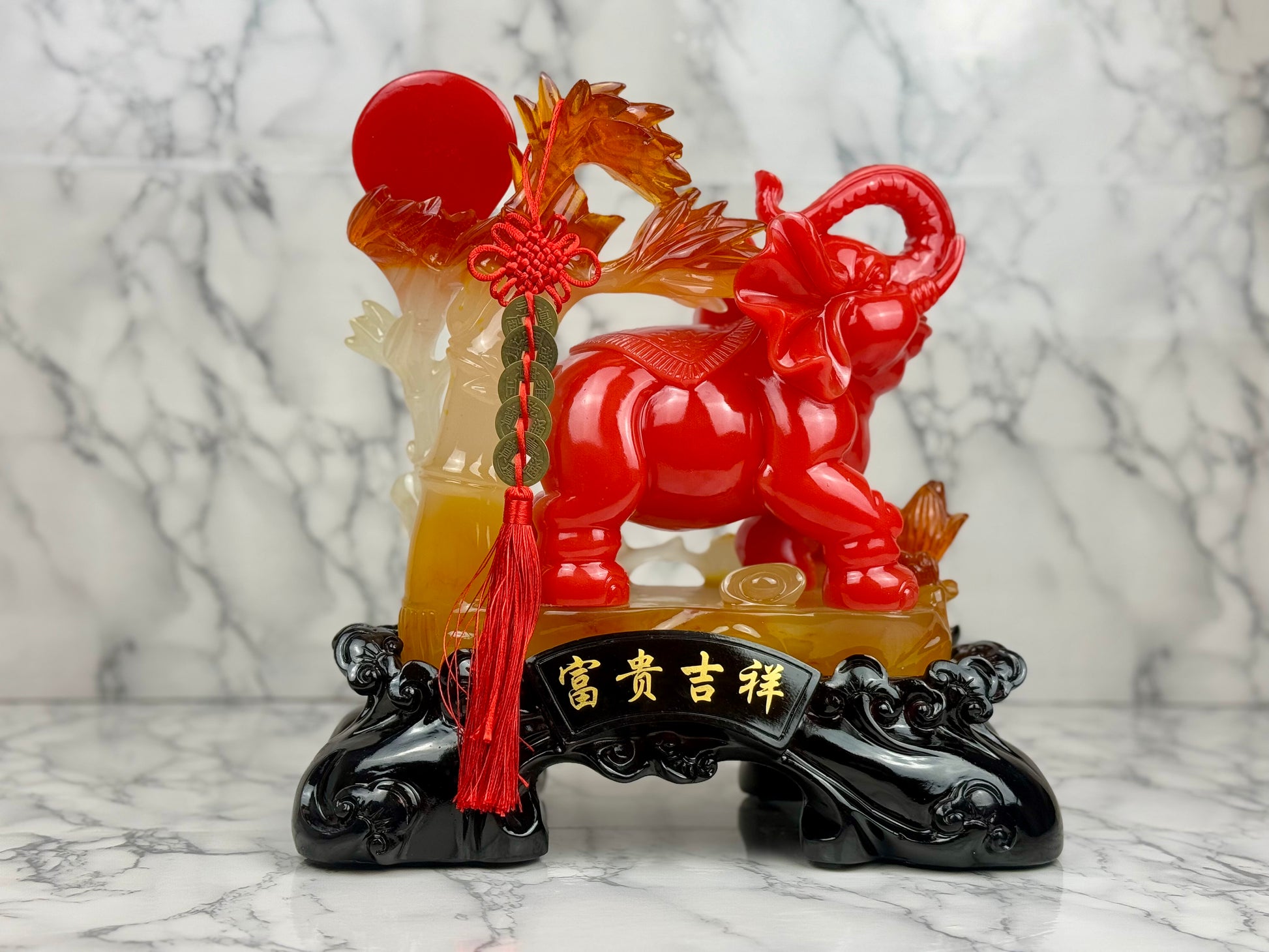 Red Elephant with Bamboo - Jade's Feng Shui Oasis