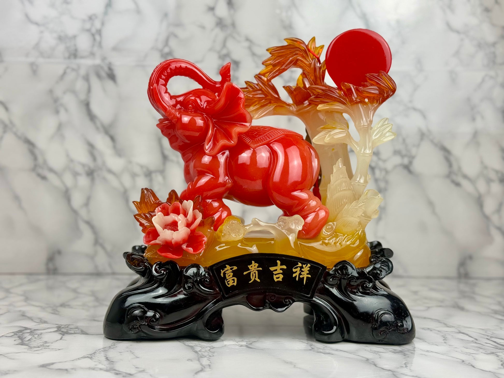 Red Elephant with Bamboo - Jade's Feng Shui Oasis