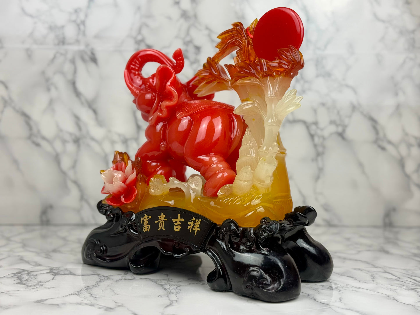 Red Elephant with Bamboo - Jade's Feng Shui Oasis