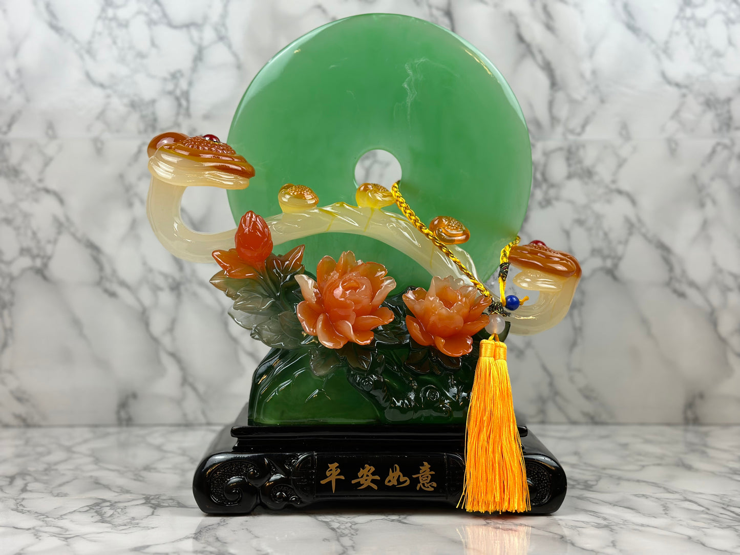 Ruyi With Ice Jade Lucky Coin - Jade's Feng Shui Oasis