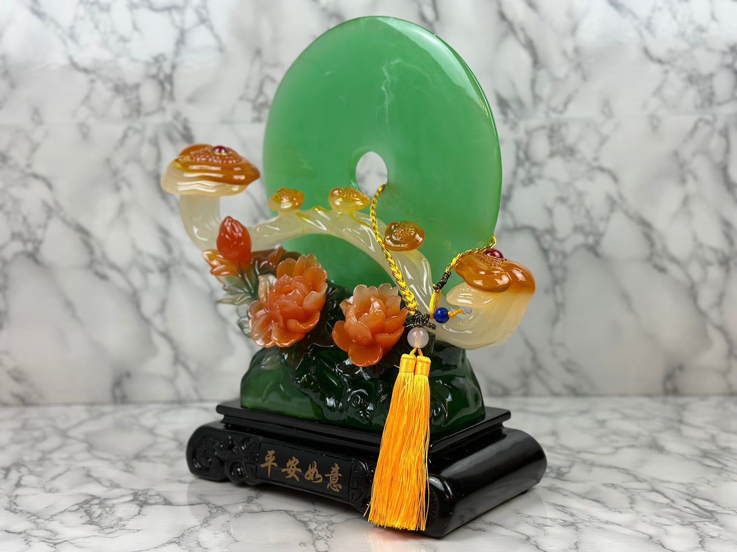 Ruyi With Ice Jade Lucky Coin - Jade's Feng Shui Oasis