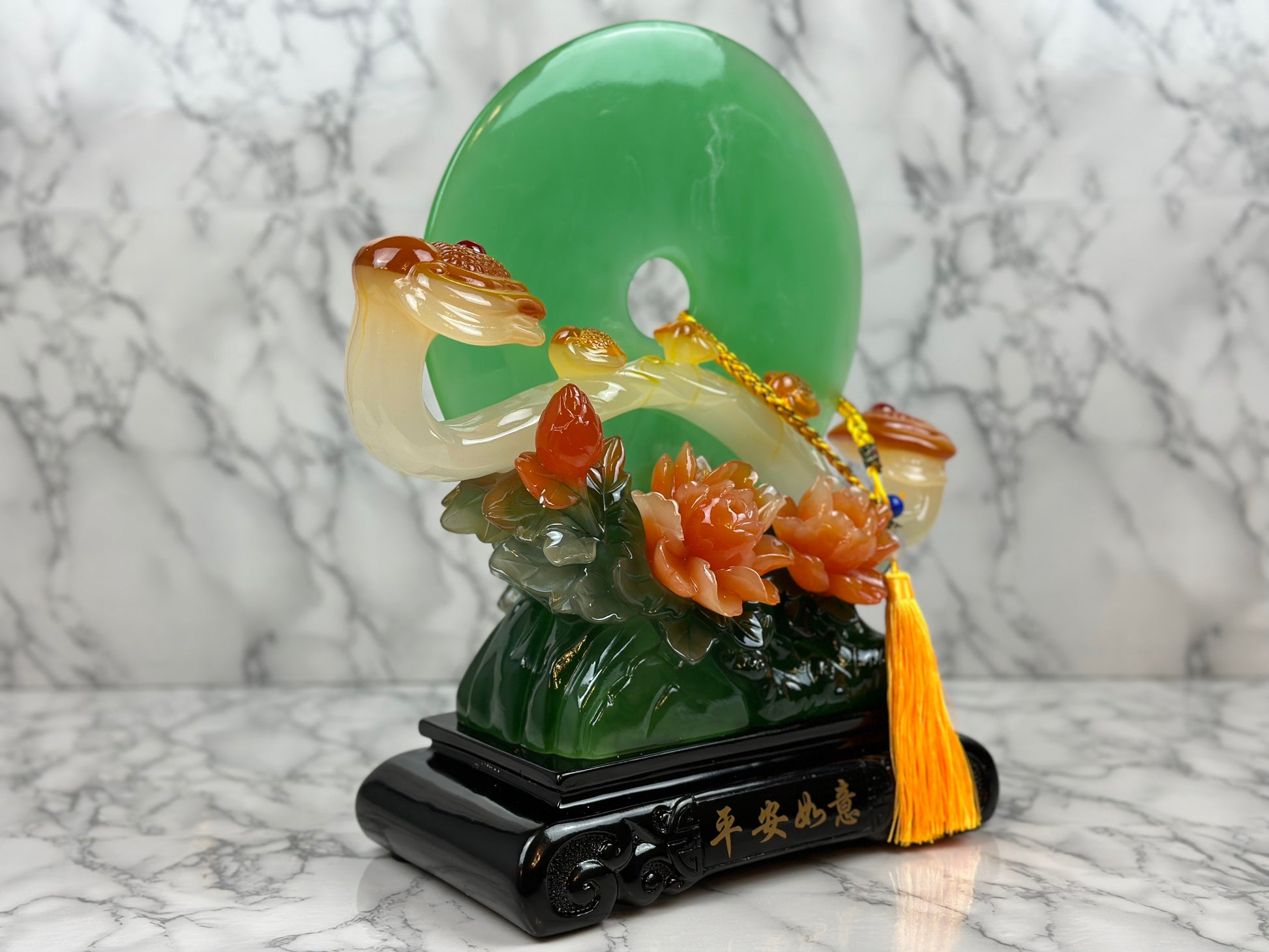 Ruyi With Ice Jade Lucky Coin - Jade's Feng Shui Oasis