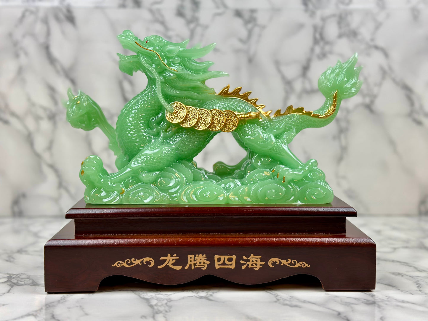 Ice Jade Dragon with Money Coins - Jade's Feng Shui Oasis