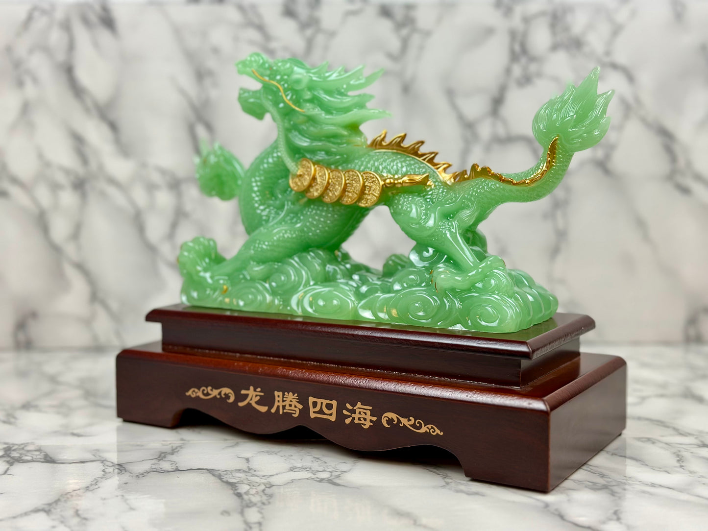 Ice Jade Dragon with Money Coins - Jade's Feng Shui Oasis