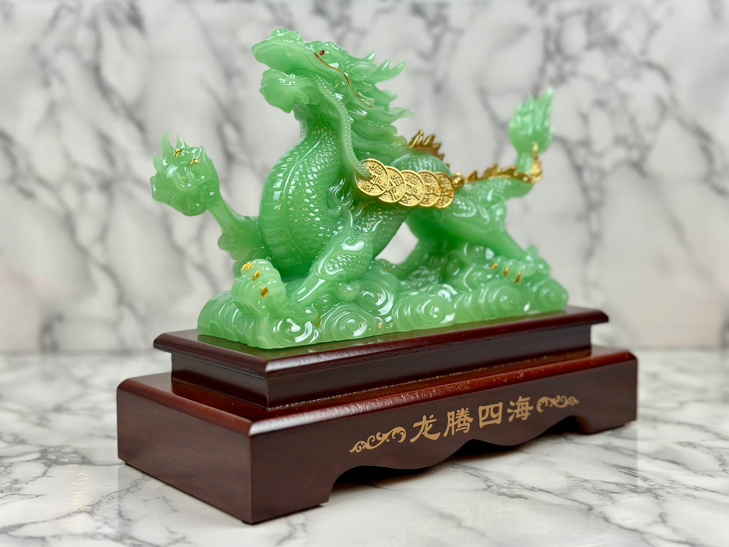 Ice Jade Dragon with Money Coins - Jade's Feng Shui Oasis