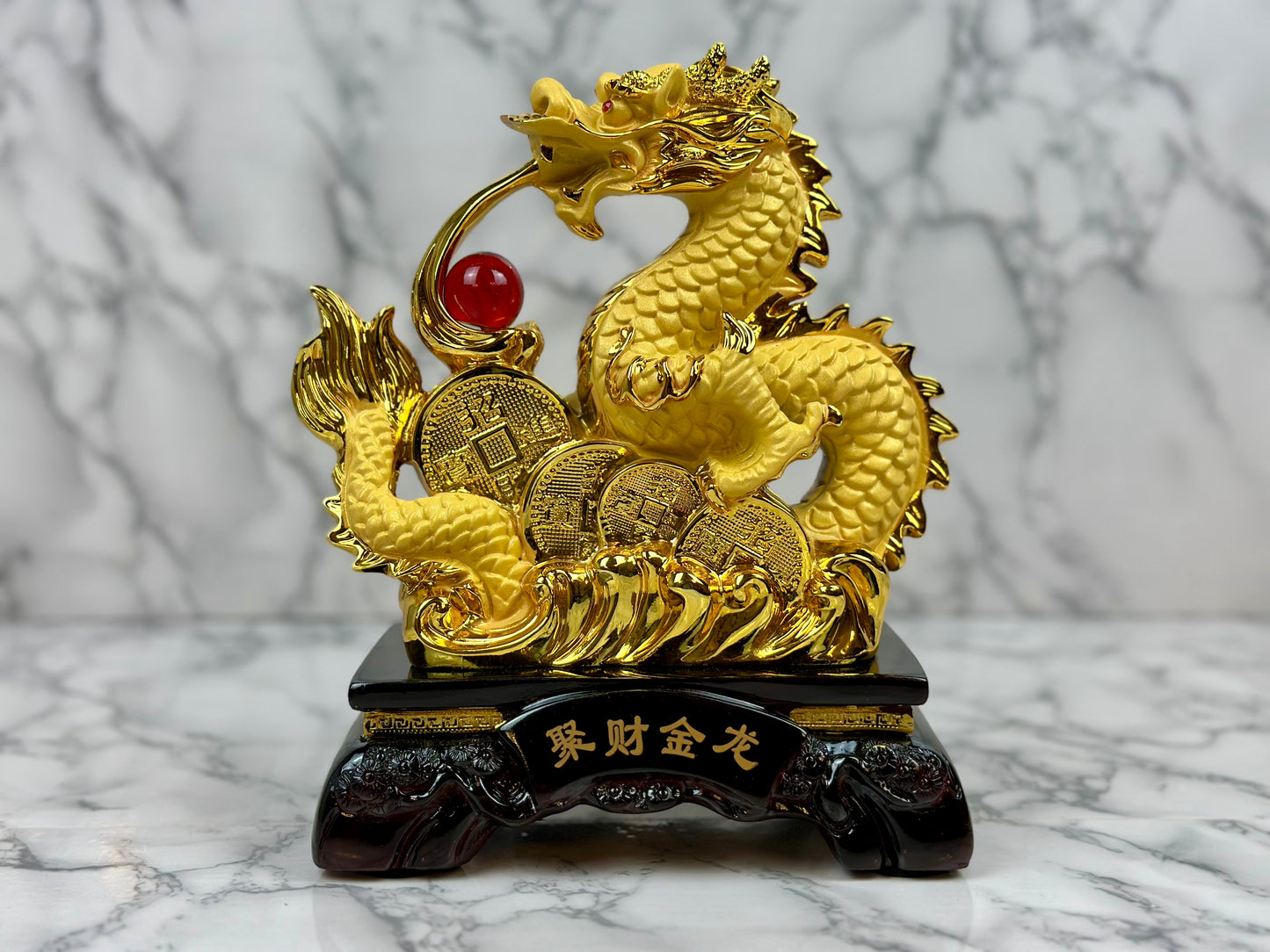 Golden Dragon with Money Coins - Jade's Feng Shui Oasis