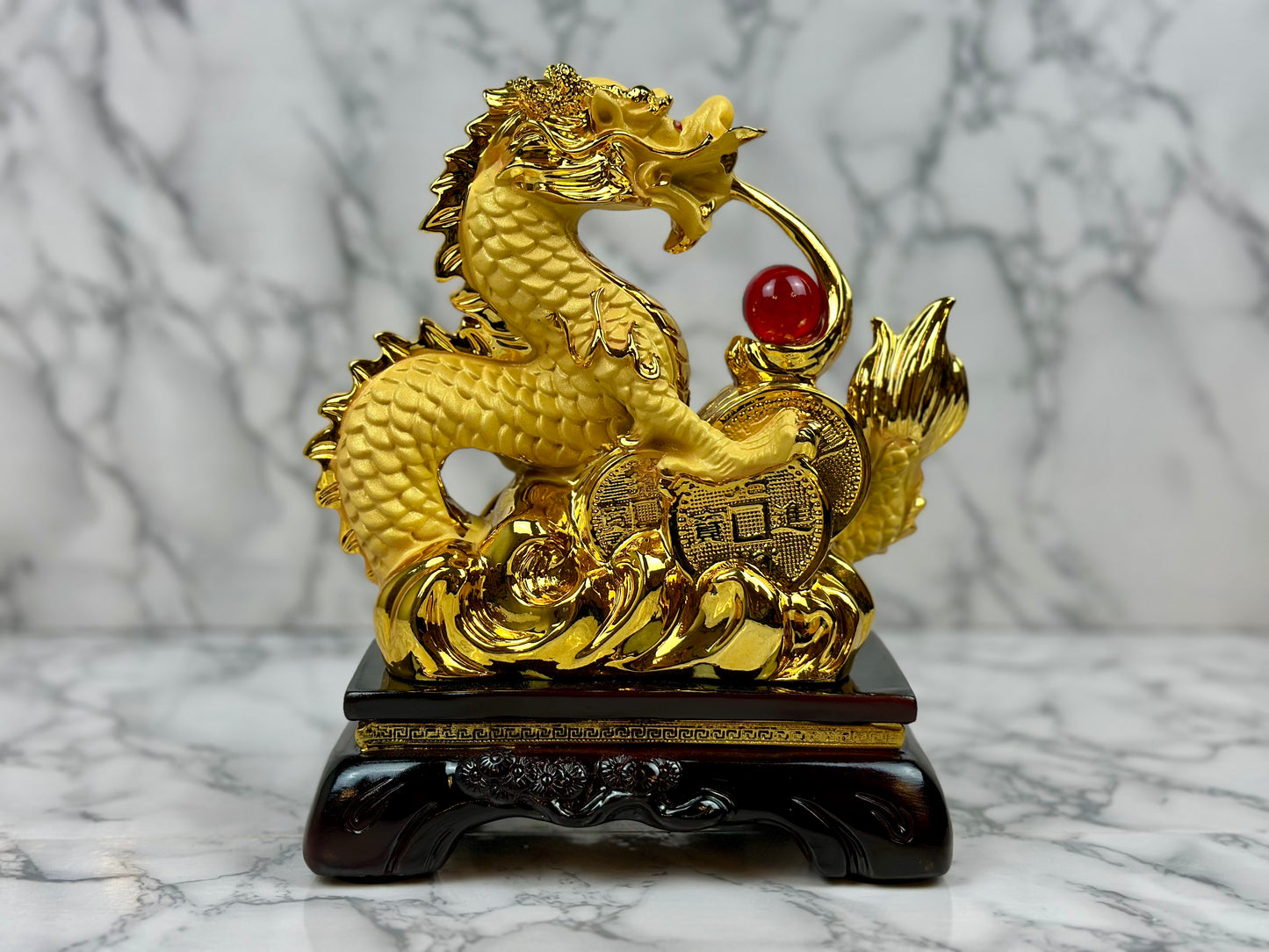 Golden Dragon with Money Coins - Jade's Feng Shui Oasis