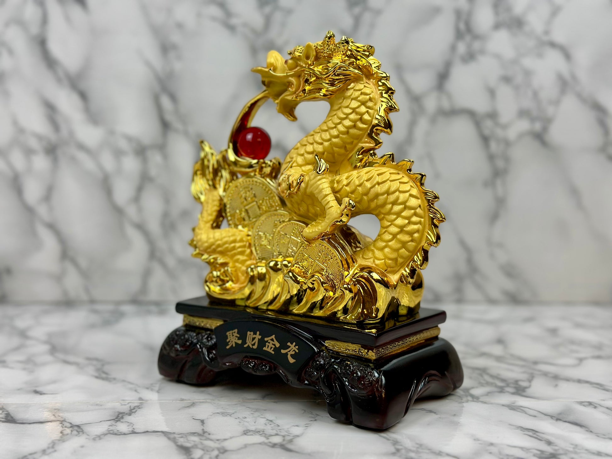 Golden Dragon with Money Coins - Jade's Feng Shui Oasis