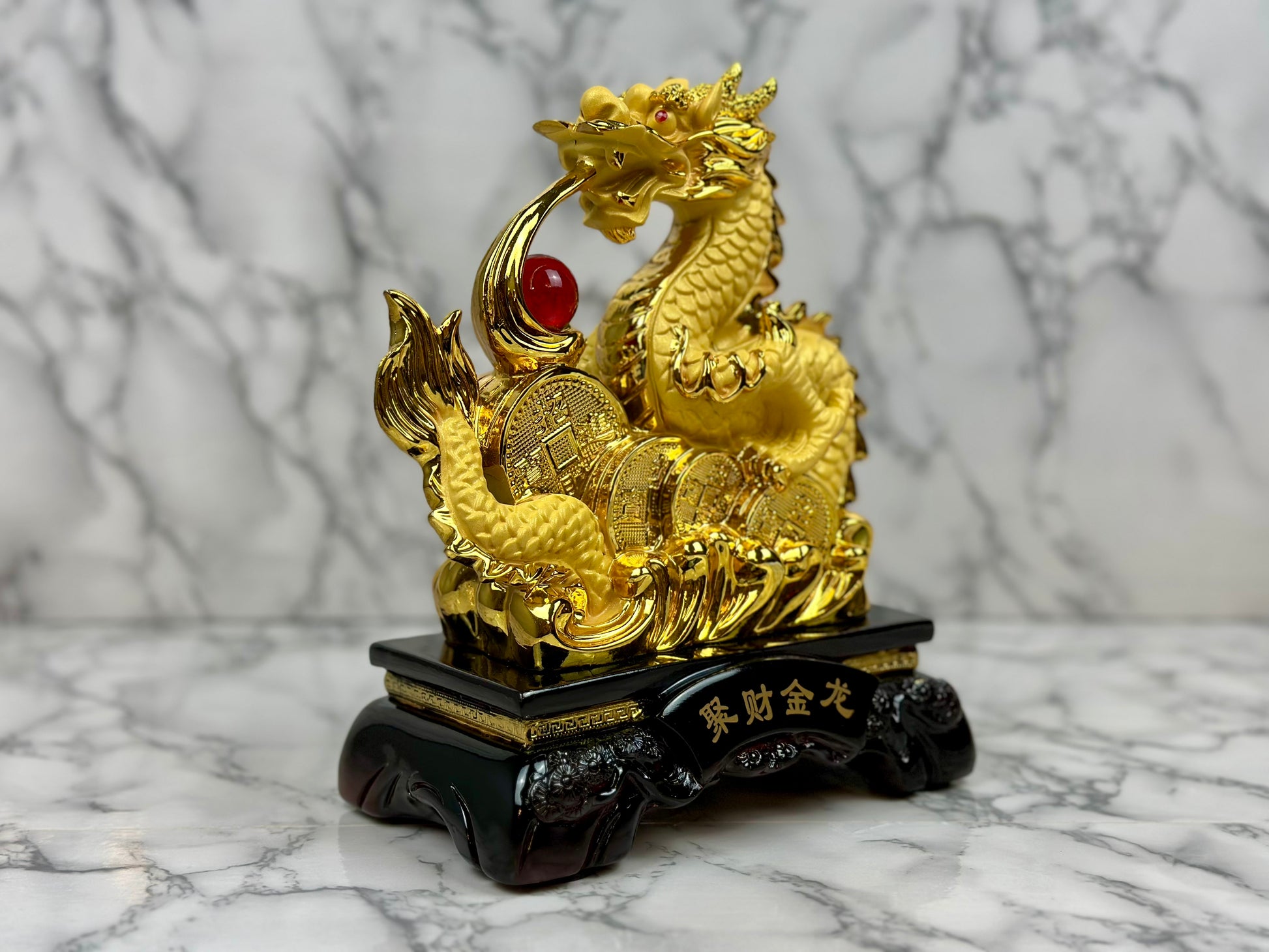 Golden Dragon with Money Coins - Jade's Feng Shui Oasis