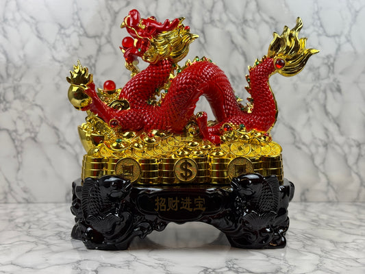 Red Dragon with Ingot and Money Coins - Jade's Feng Shui Oasis