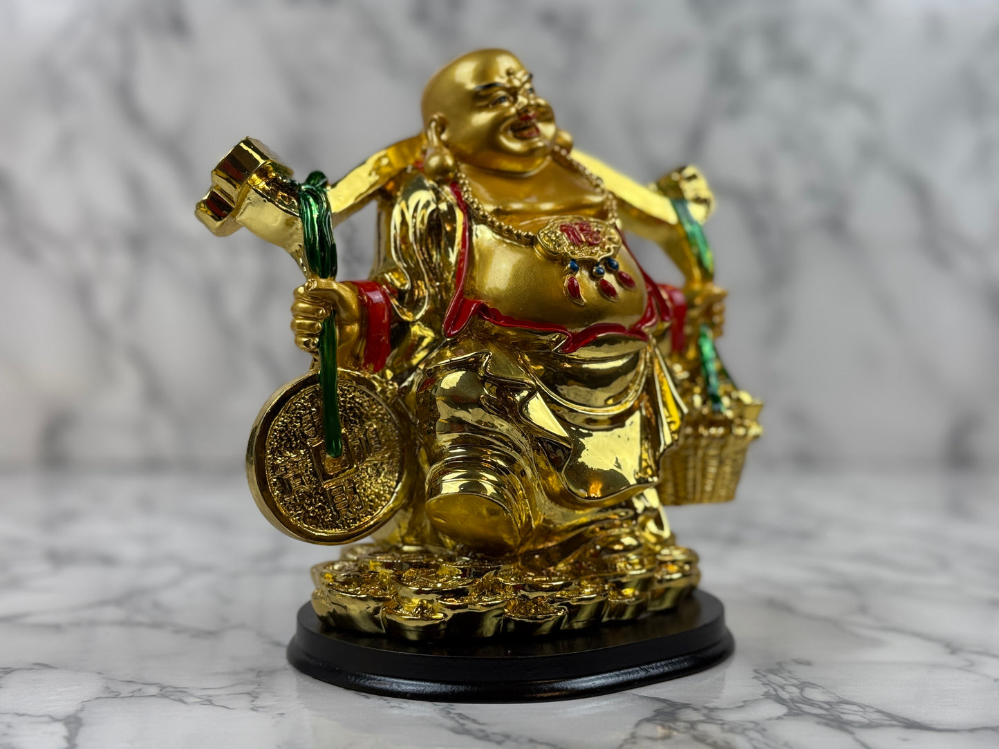 Laughing Buddha with Money Coin - Jade's Feng Shui Oasis