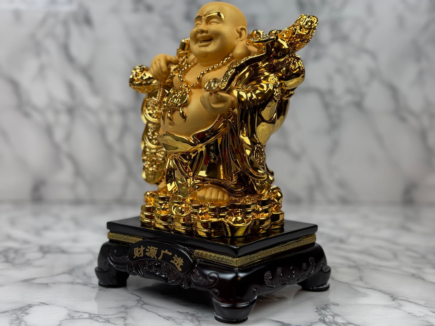 Laughing Buddha Holding A Ru-Yi - Jade's Feng Shui Oasis