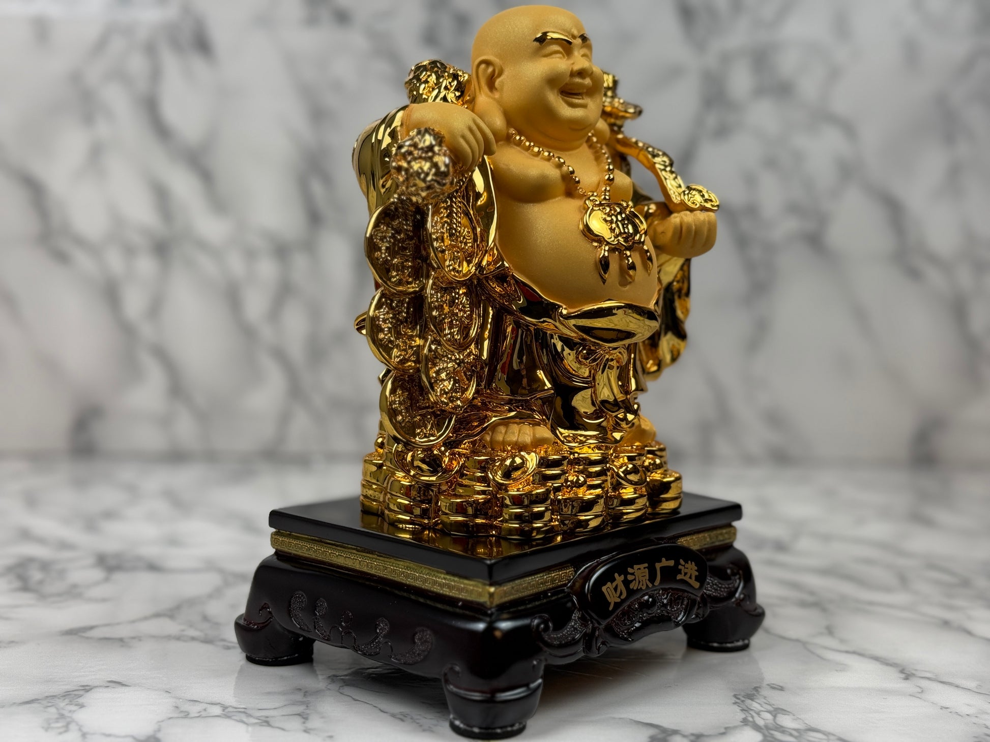 Laughing Buddha Holding A Ru-Yi - Jade's Feng Shui Oasis