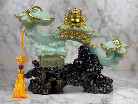 Ice Jade Ruyi with Money Coin - Jade's Feng Shui Oasis