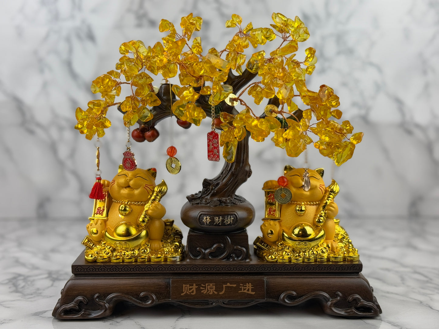 Citrine Money Tree with Cat - Jade's Feng Shui Oasis