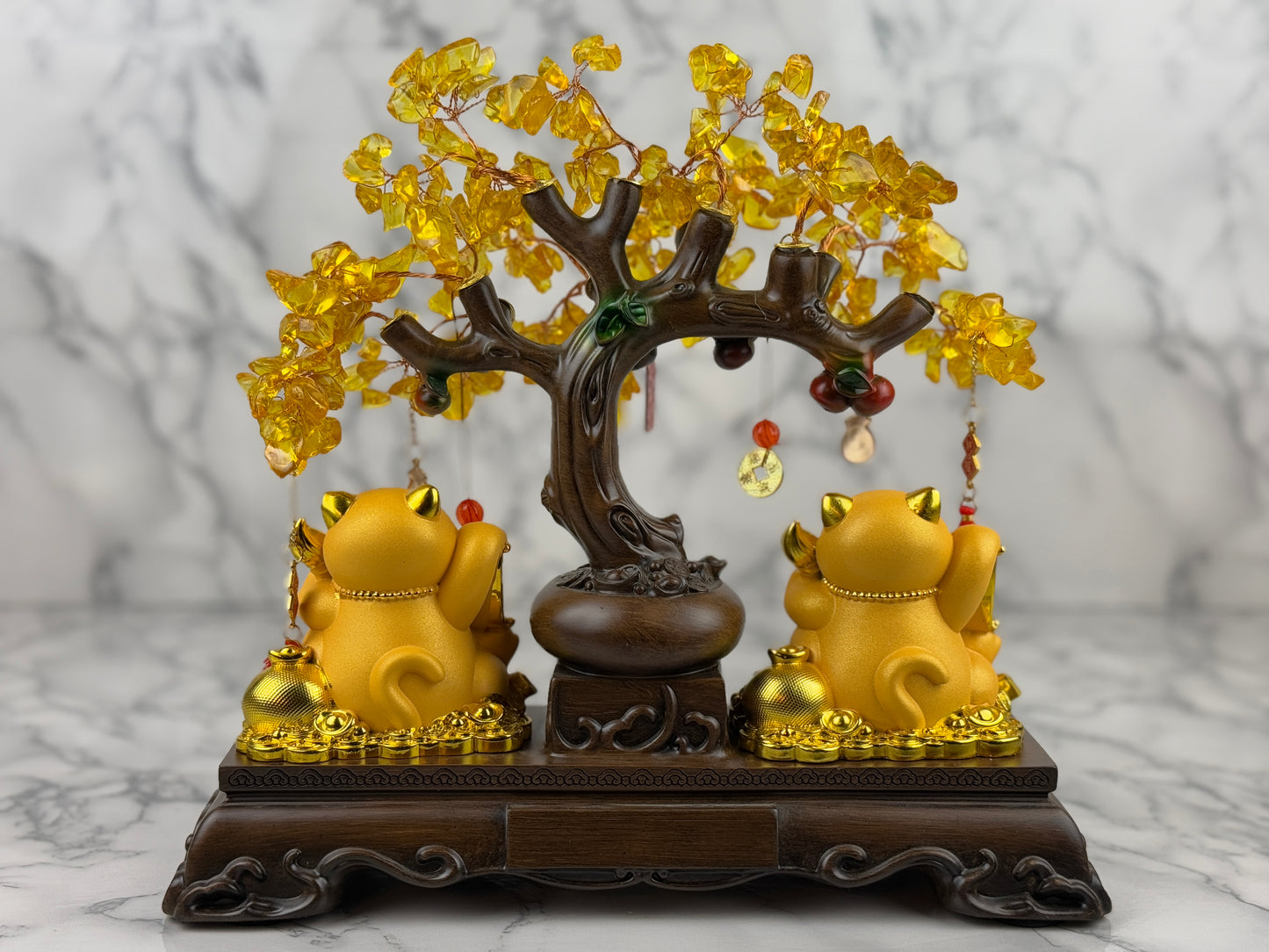 Citrine Money Tree with Cat - Jade's Feng Shui Oasis