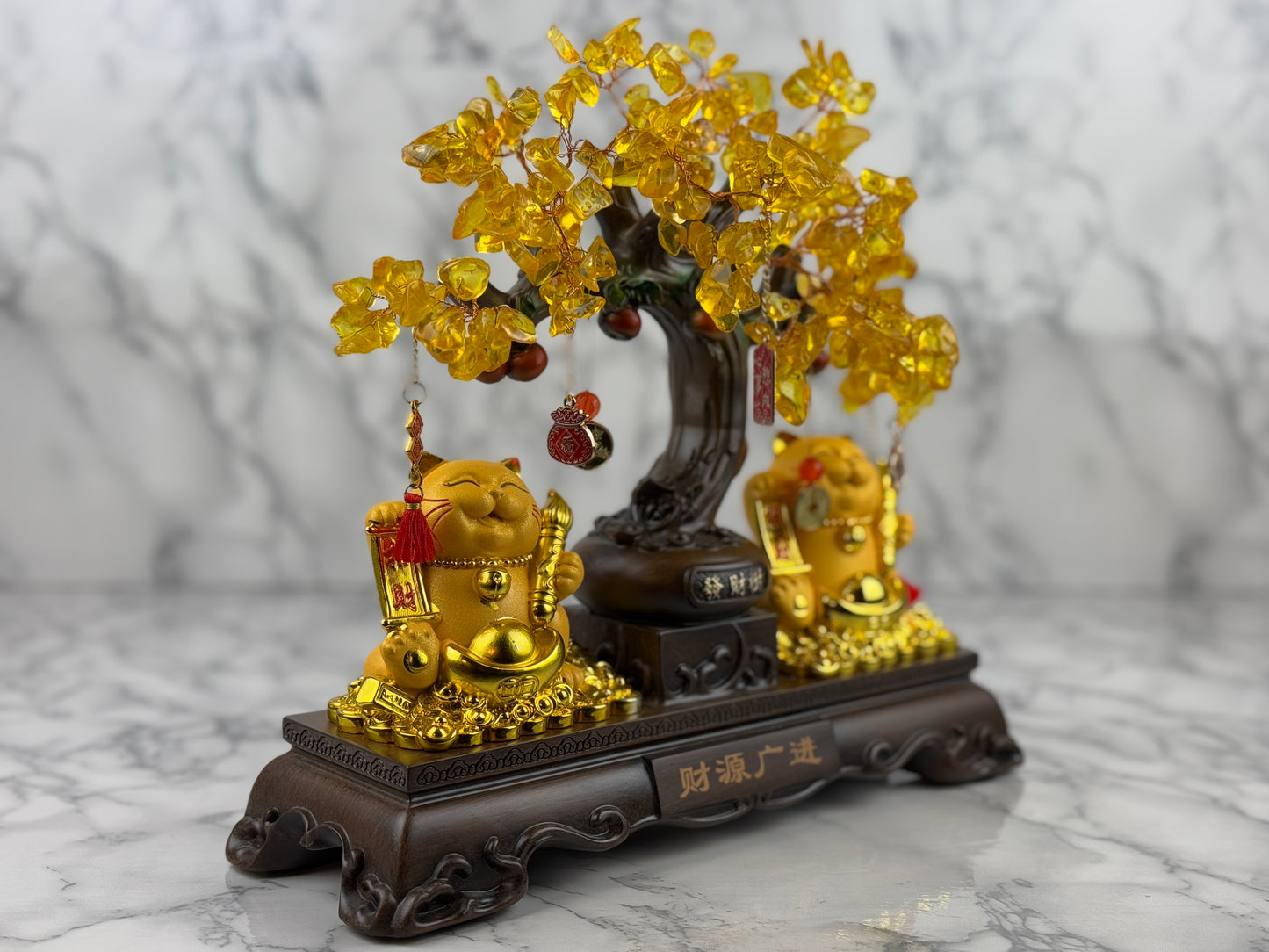 Citrine Money Tree with Cat - Jade's Feng Shui Oasis