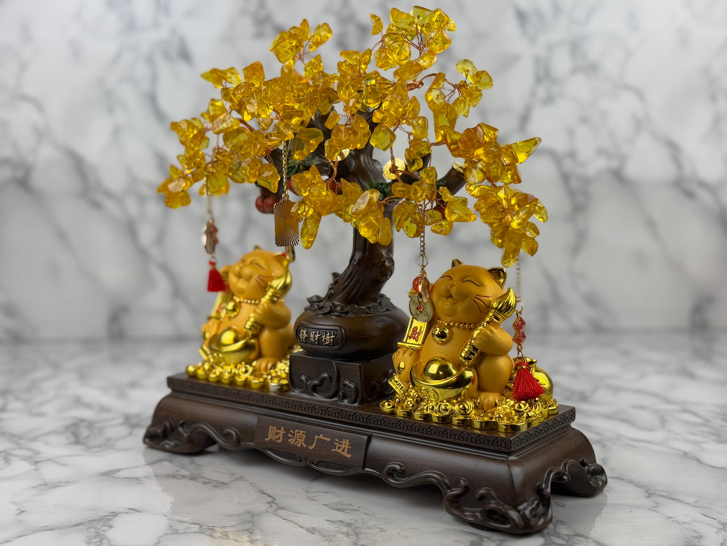 Citrine Money Tree with Cat - Jade's Feng Shui Oasis